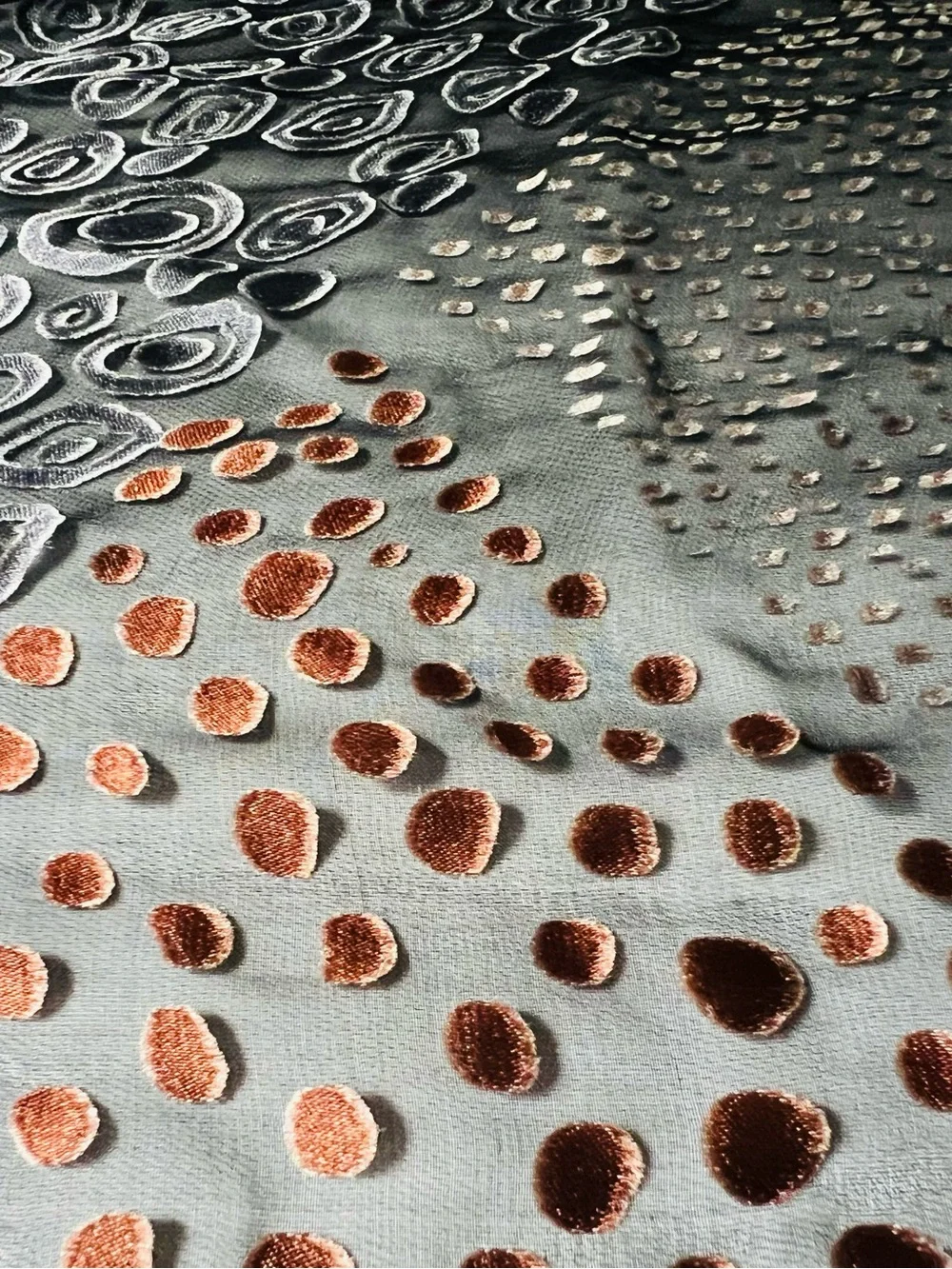 Cynthia Rowley Devore’ metallic copper pebble Sheer, black burnout Scarf